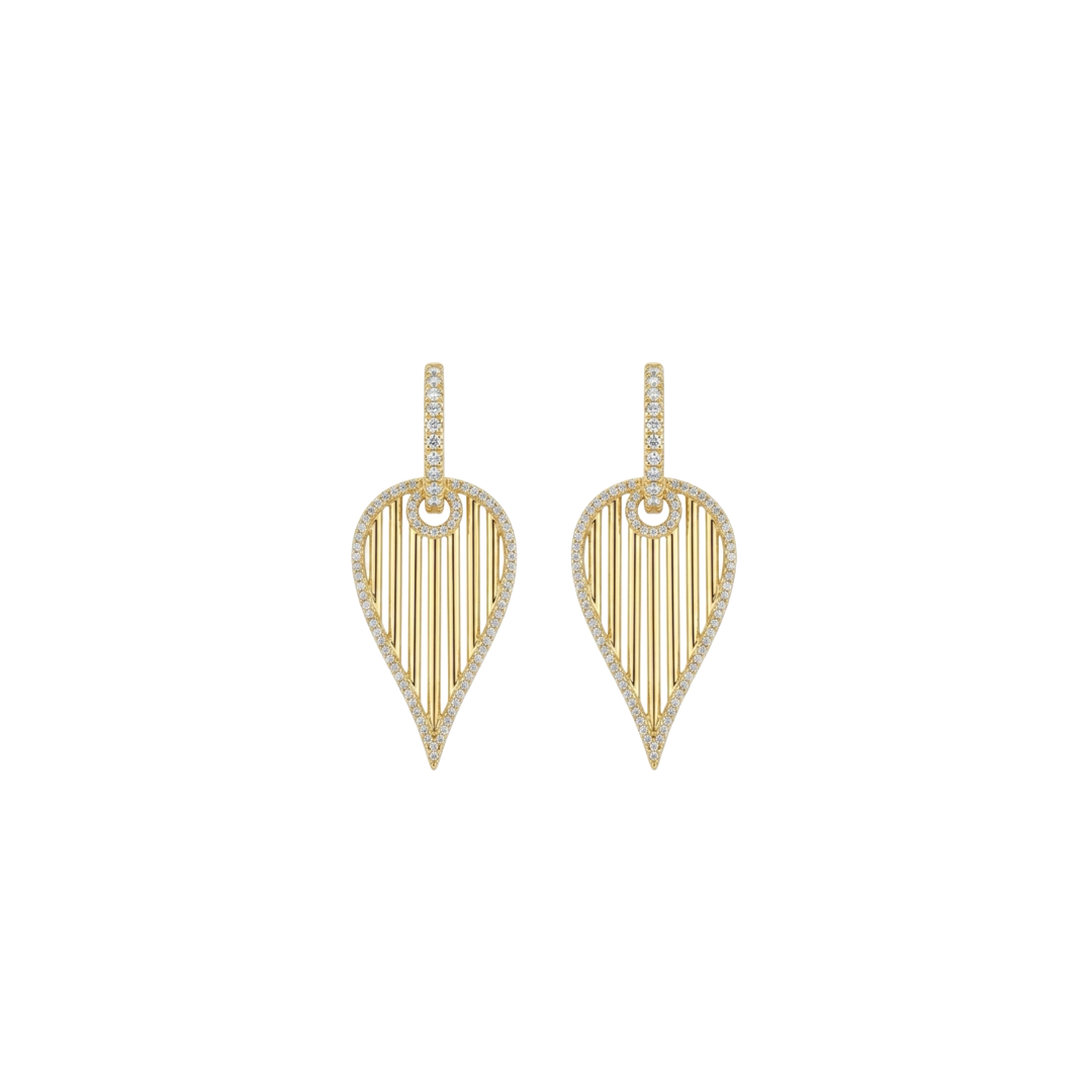 Birdcage Leaf Drop Earrings with Diamond Frame