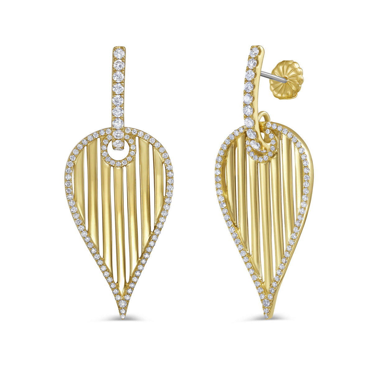 Birdcage Leaf Drop Earrings with Diamond Frame