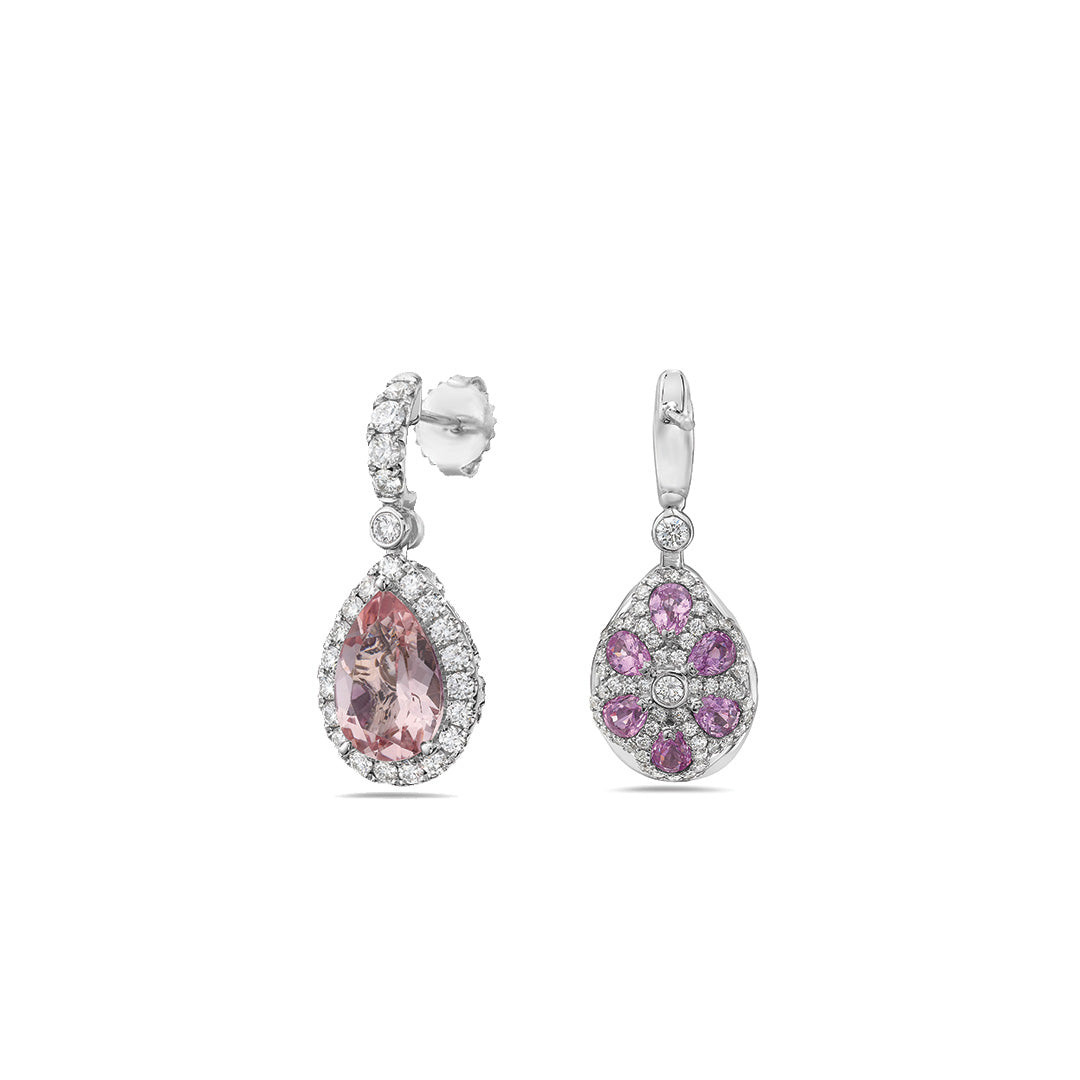 Pear Shape Morganite Earrings with Diamonds and Pink Sapphires