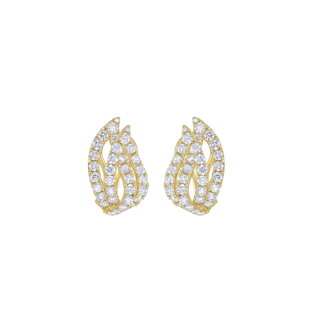 Double Leaf Diamond Huggie Earrings