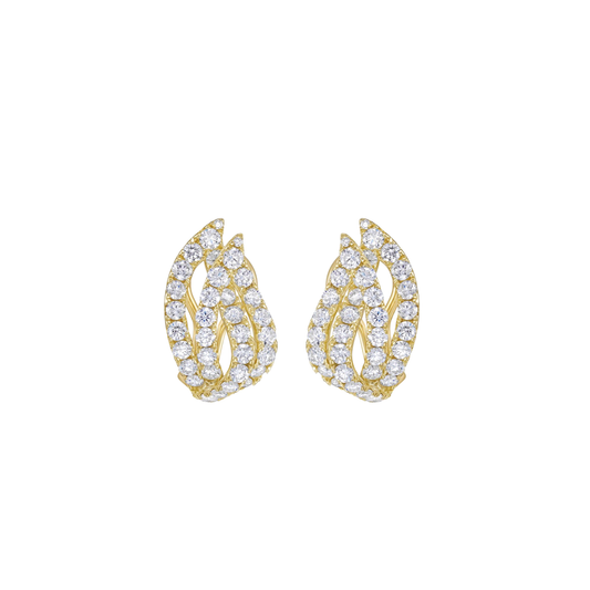 Double Leaf Diamond Huggie Earrings