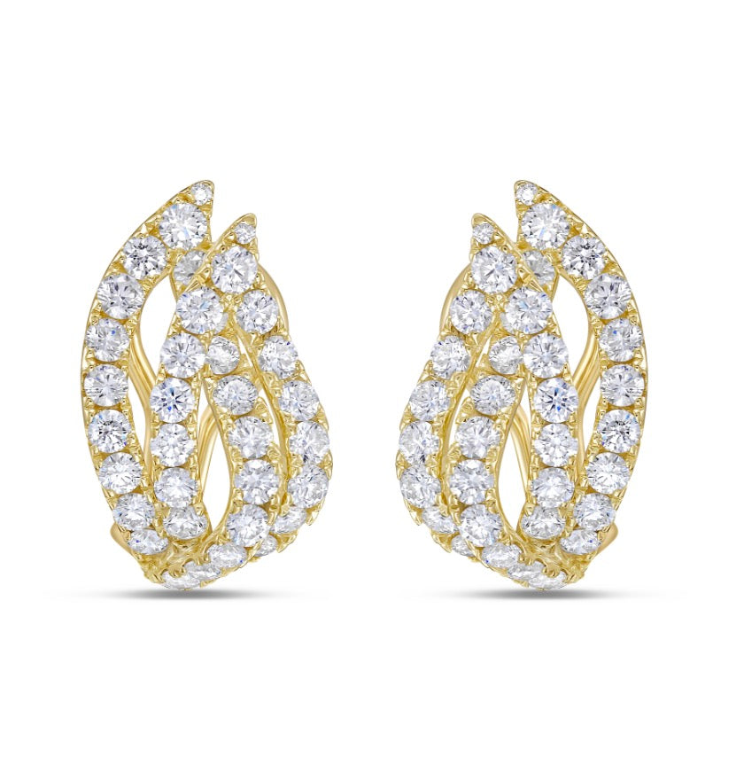 Double Leaf Diamond Huggie Earrings