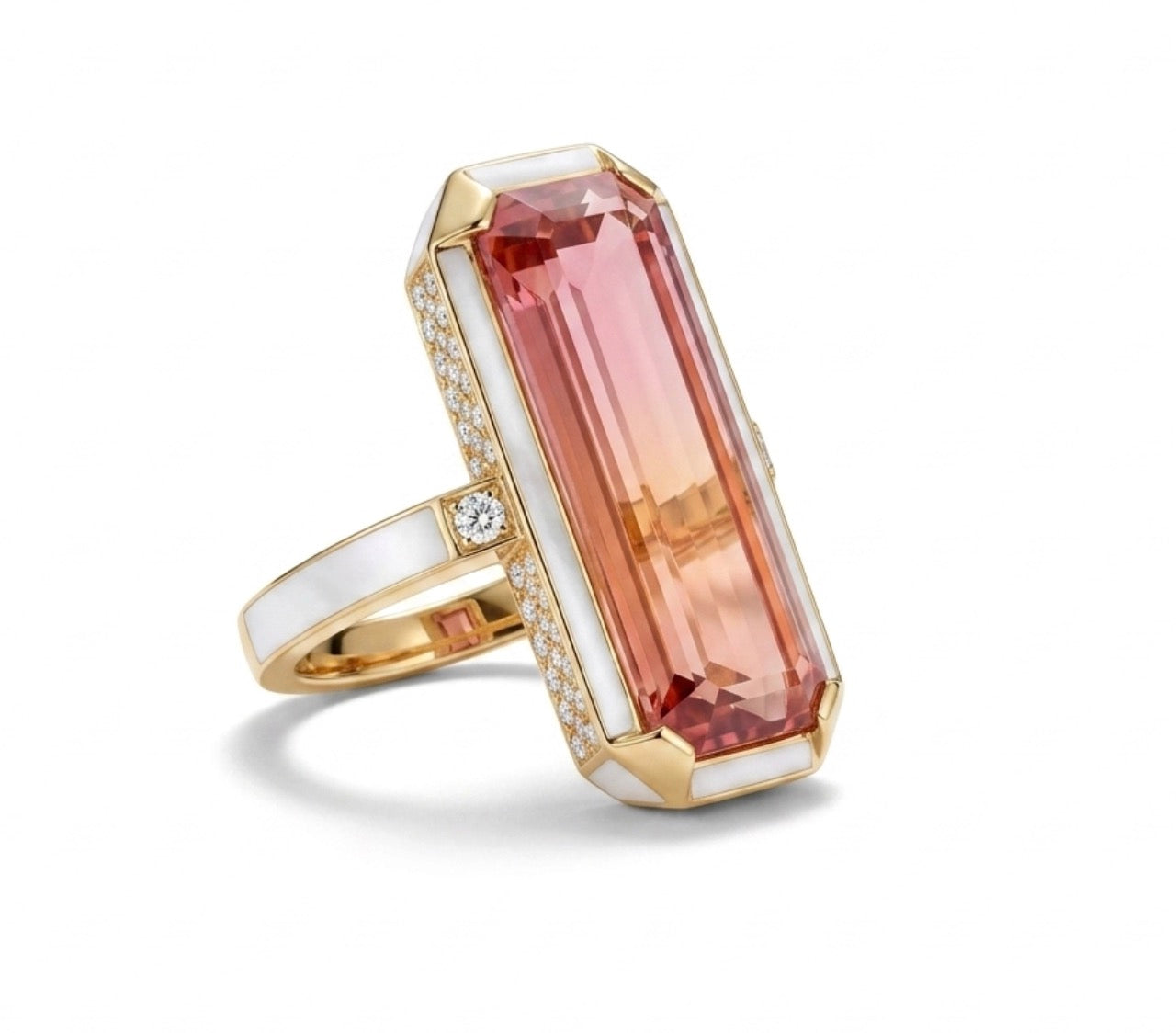 Elongated Octagonal Ring with Pink Tourmaline