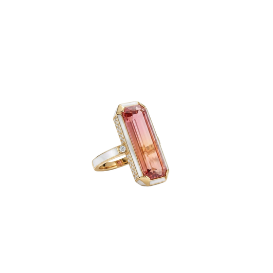 Elongated Octagonal Ring with Pink Tourmaline