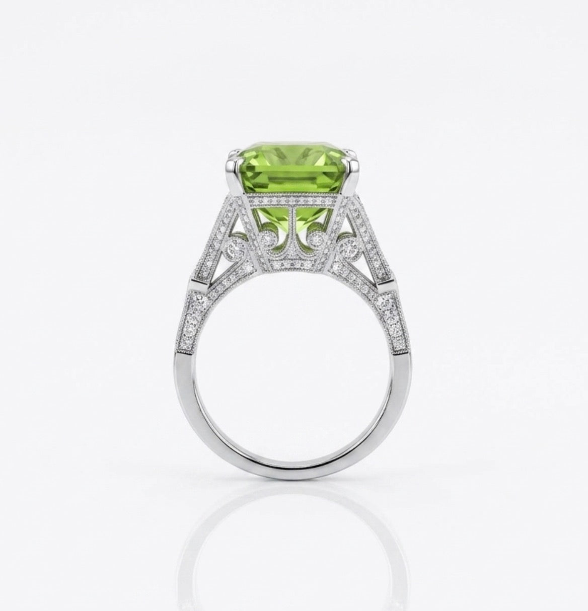 Square Green Tourmaline Ring in Platinum