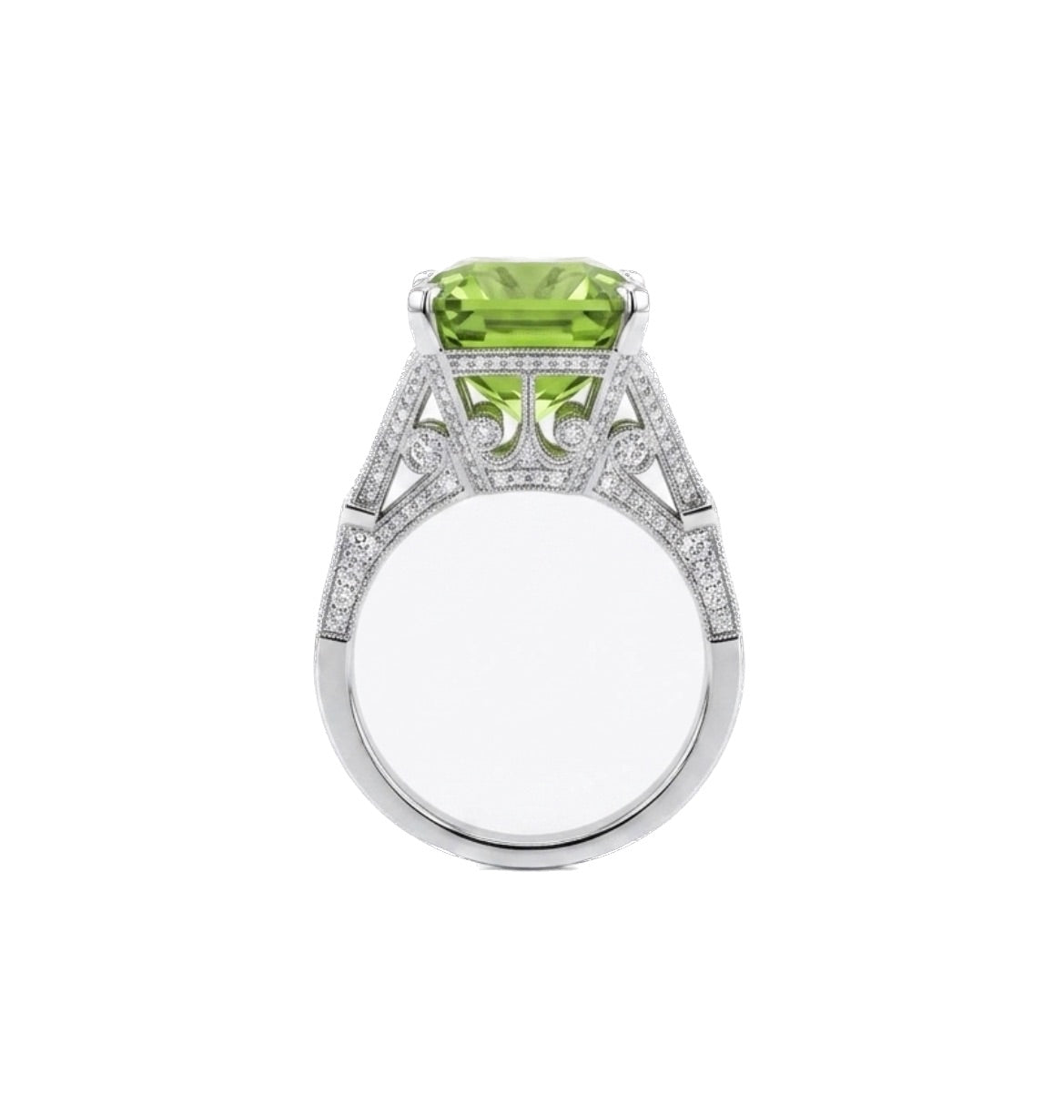 Square Green Tourmaline Ring in Platinum