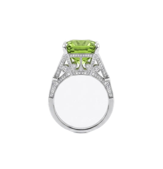 Square Green Tourmaline Ring in Platinum