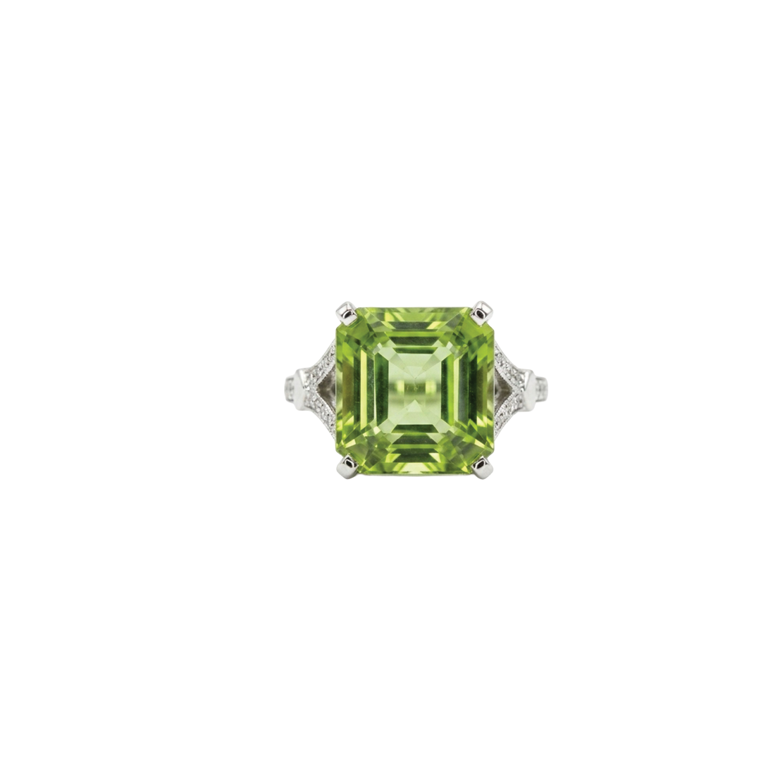 Square Green Tourmaline Ring in Platinum