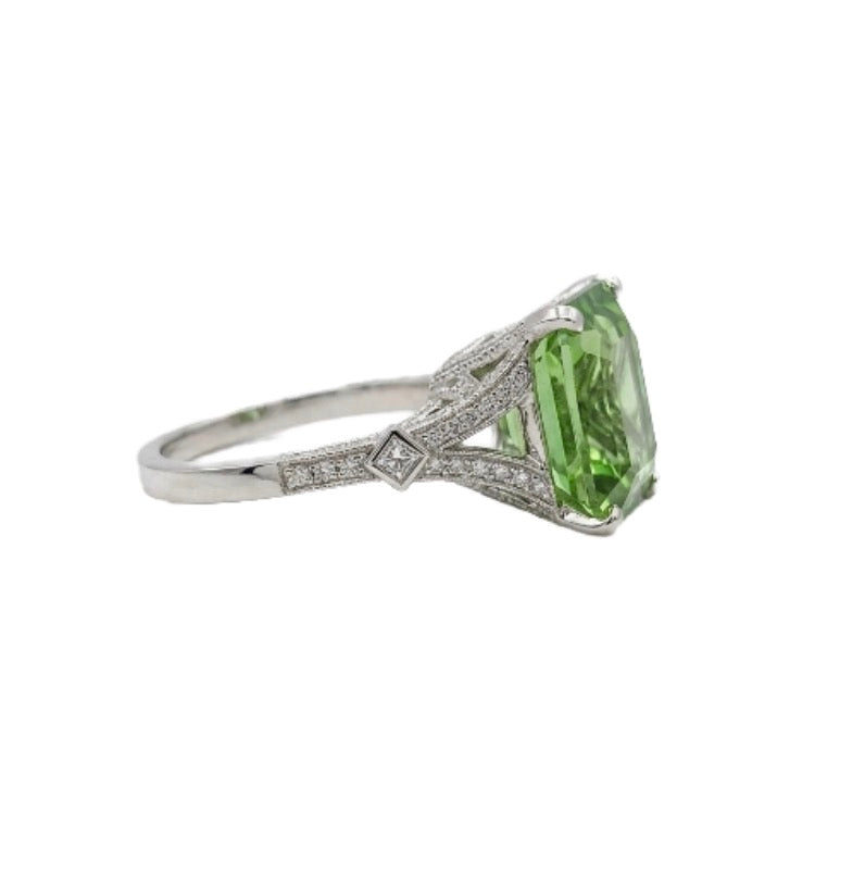Square Green Tourmaline Ring in Platinum