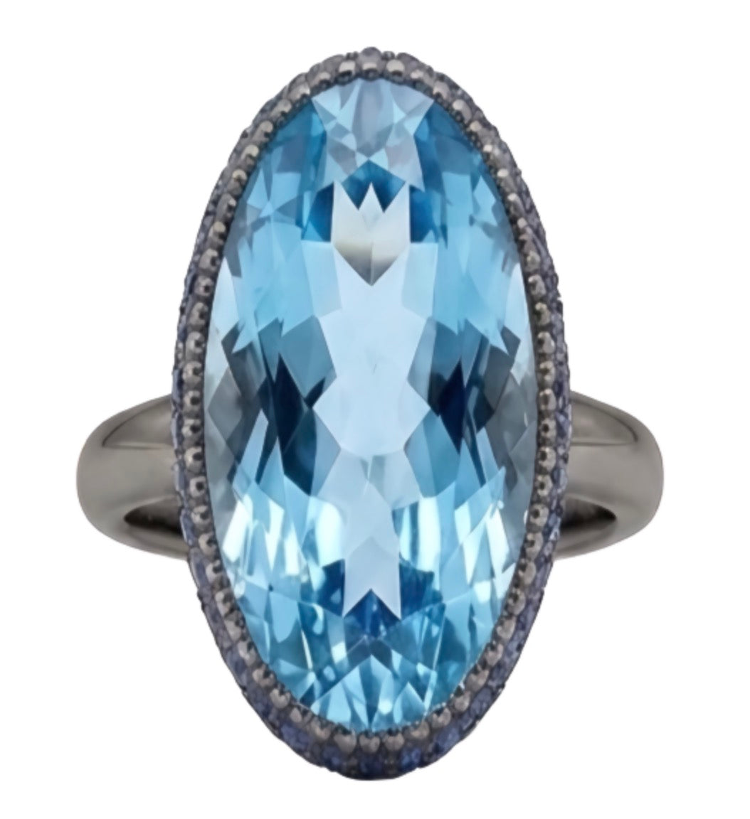 Elongated Oval Aquamarine Ring