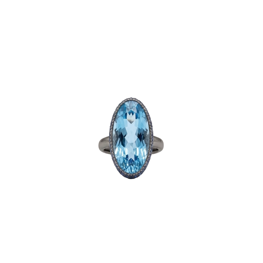 Elongated Oval Aquamarine Ring