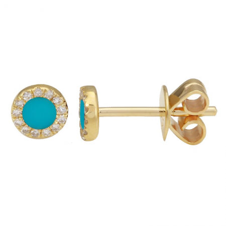 Round Turquoise & Diamond Studs