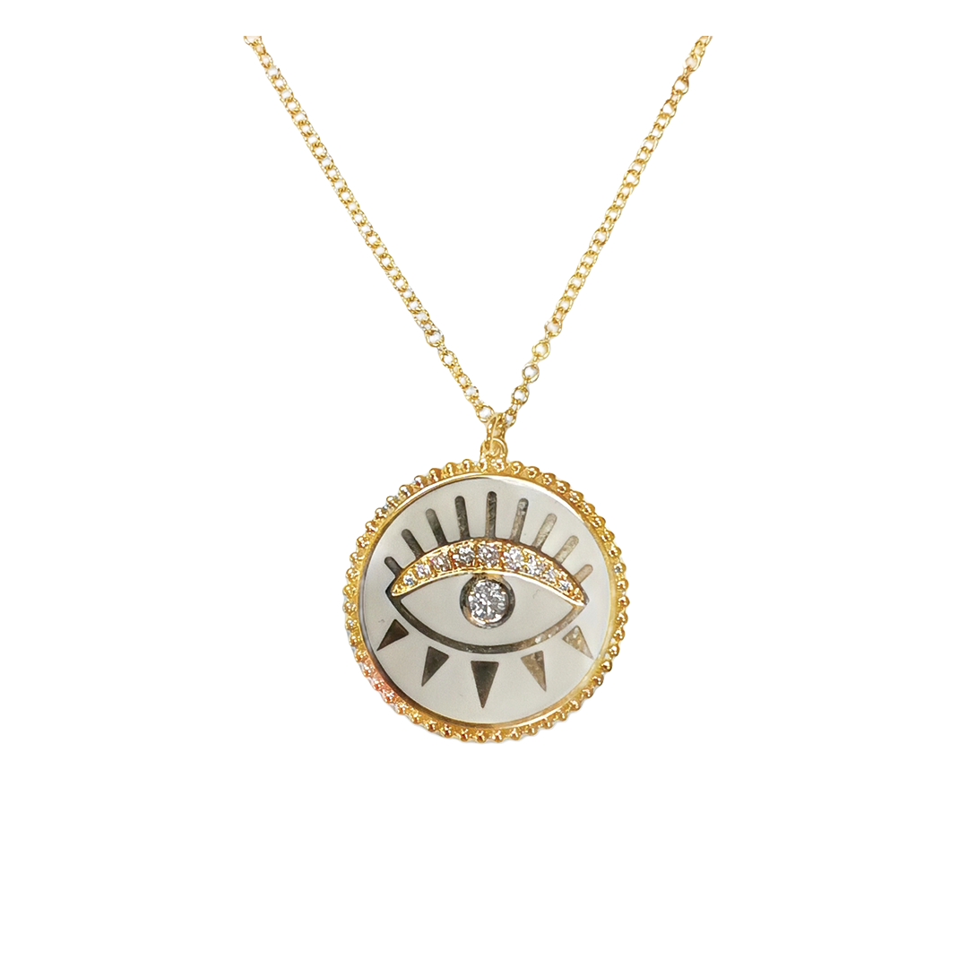 Enamel Evil Eye Necklace with Diamonds