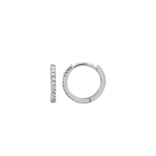10mm Diamond Huggie Hoop Earrings in White Gold