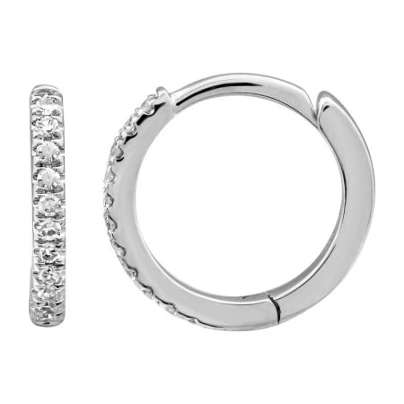 10mm Diamond Huggie Hoop Earrings in White Gold