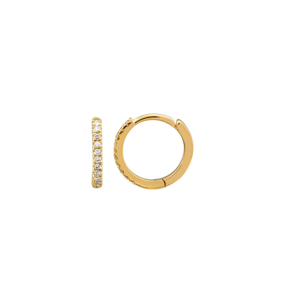 10mm Diamond Huggie Hoop Earrings in Yellow Gold