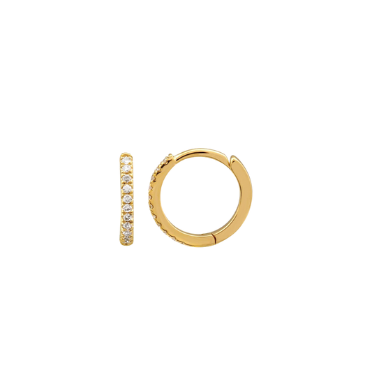 10mm Diamond Huggie Hoop Earrings in Yellow Gold