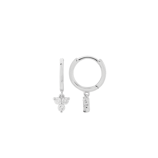 Diamond Cluster Hoop Earrings in White Gold