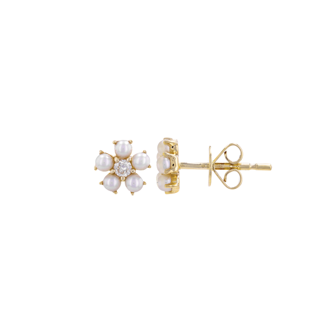 Pearl and Diamond Cluster Stud Earrings
