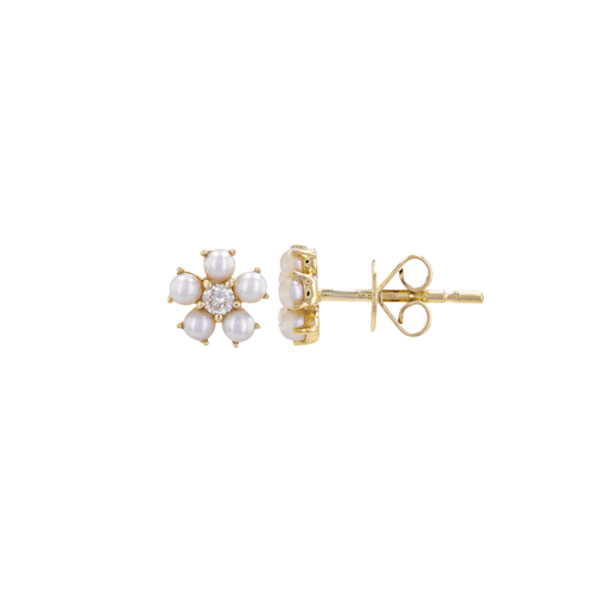 Pearl and Diamond Cluster Stud Earrings