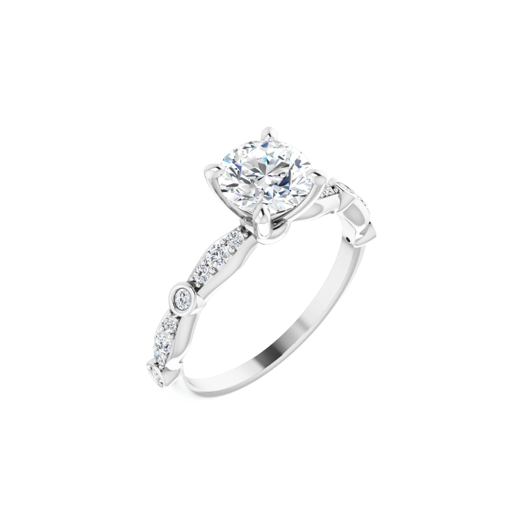 Round Diamond Ring Setting with Bezel and Beadset Diamonds