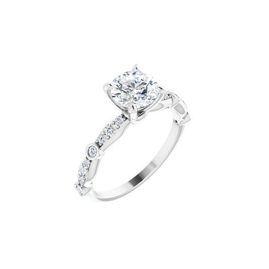 Round Diamond Ring Setting with Bezel and Beadset Diamonds