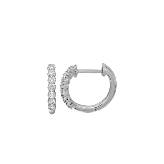 7-Stone Diamond Huggie Hoop Earrings in 14K White Gold