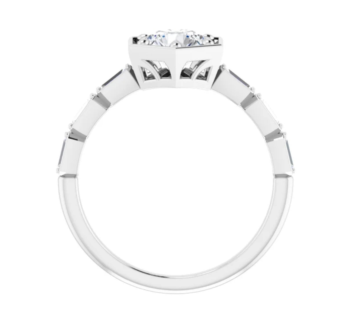 Round Diamond Engagment Ring Setting with Baguette Diamond Sides