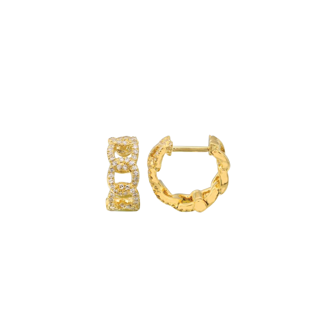 Diamond Chain Link Huggie Hoop Earrings in Yellow Gold