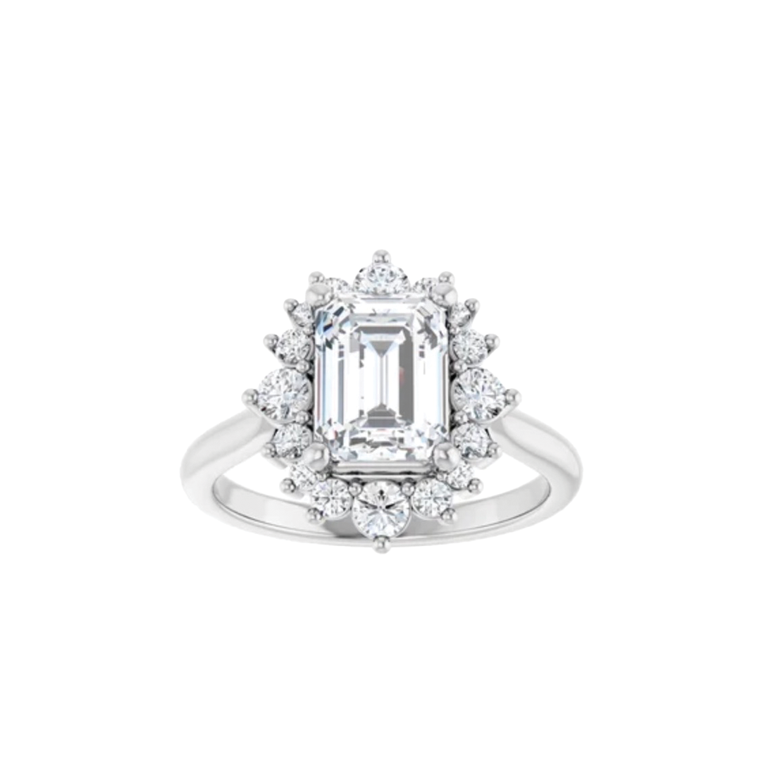 Emerald Cut Diamond Ring Setting with Diamond Halo