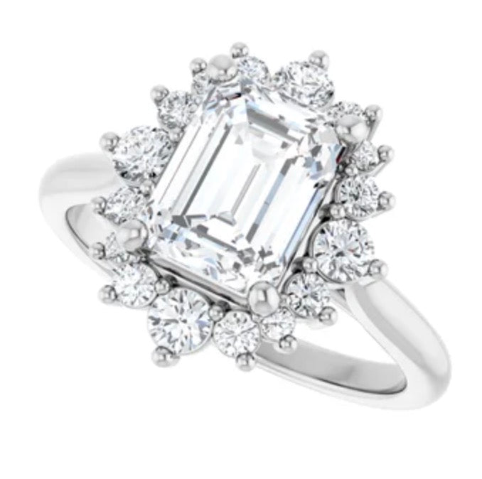 Emerald Cut Diamond Ring Setting with Diamond Halo
