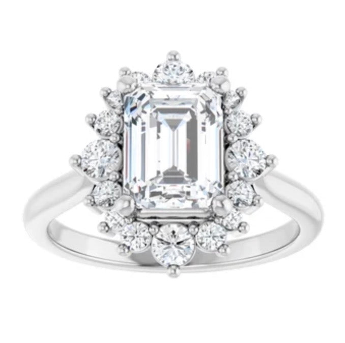 Emerald Cut Diamond Ring Setting with Diamond Halo
