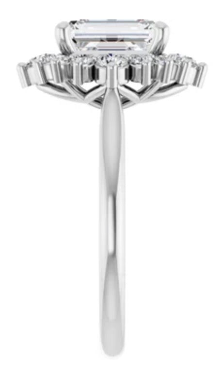 Emerald Cut Diamond Ring Setting with Diamond Halo