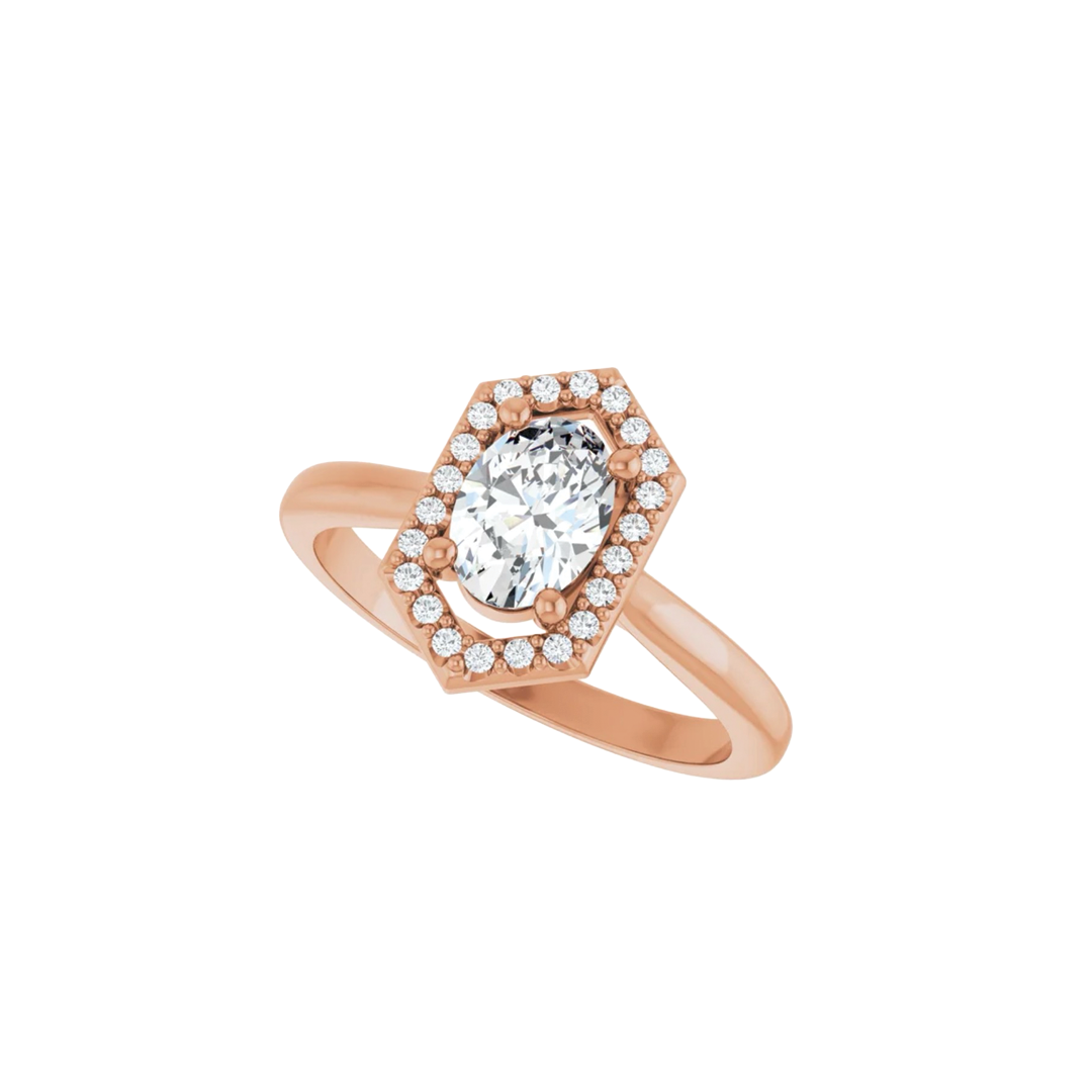 Oval Diamond Ring Setting with Diamond Halo