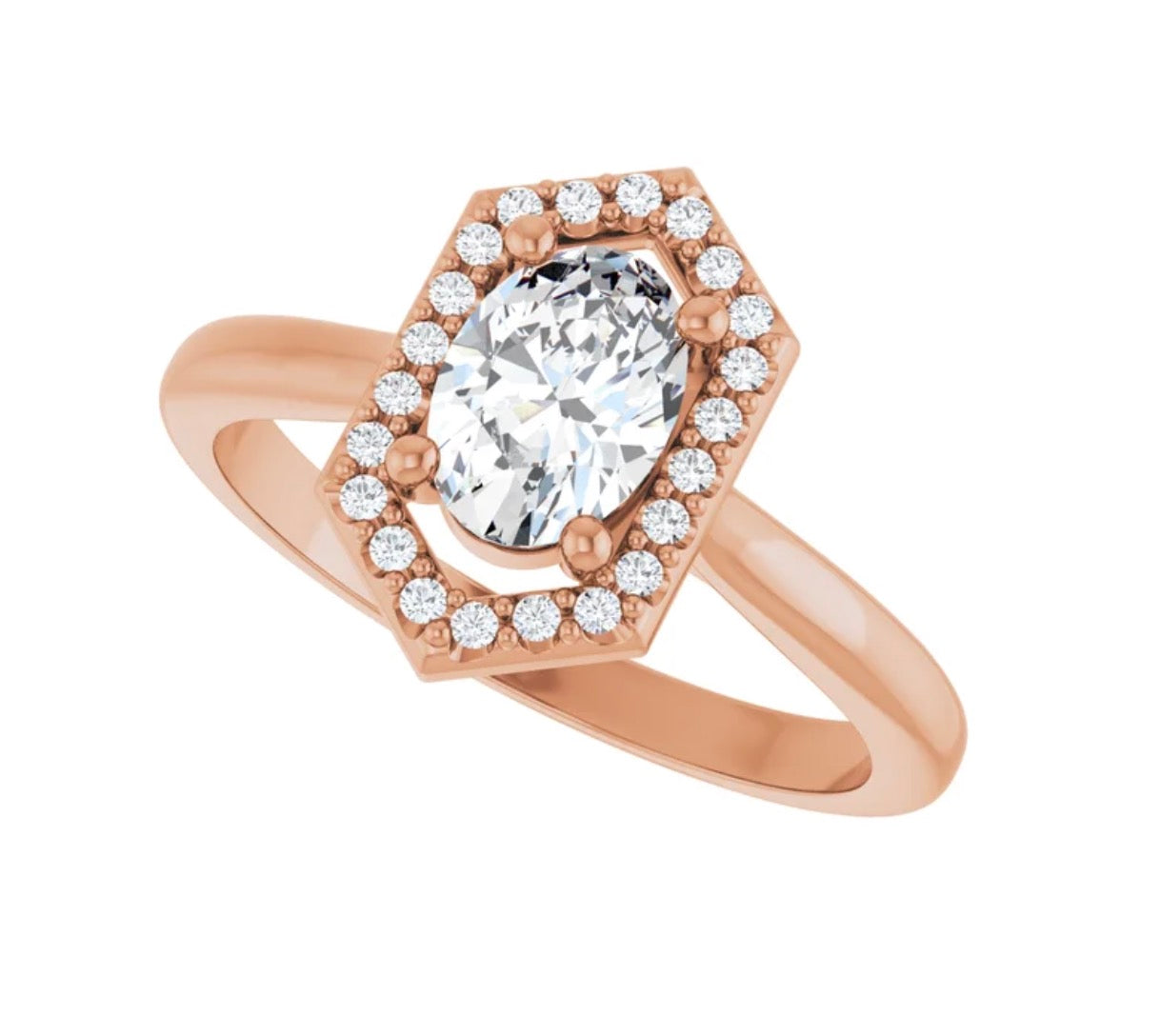 Oval Diamond Ring Setting with Diamond Halo