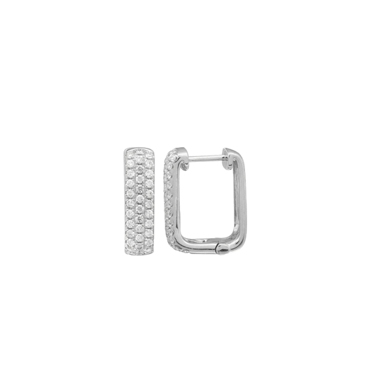 Elongated Huggie Hoop Earrings with Pave Diamonds in 14K White Gold