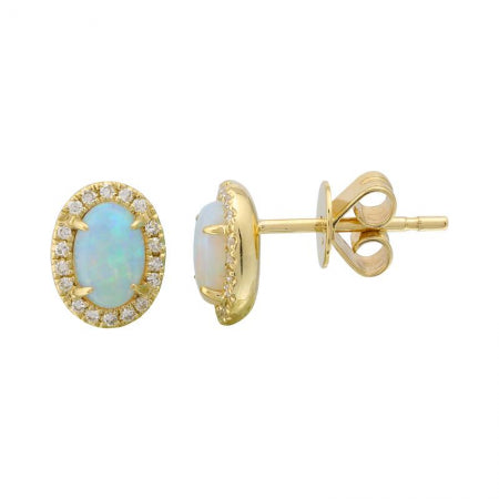 Oval Opal Stud Earrings with Diamond Halo