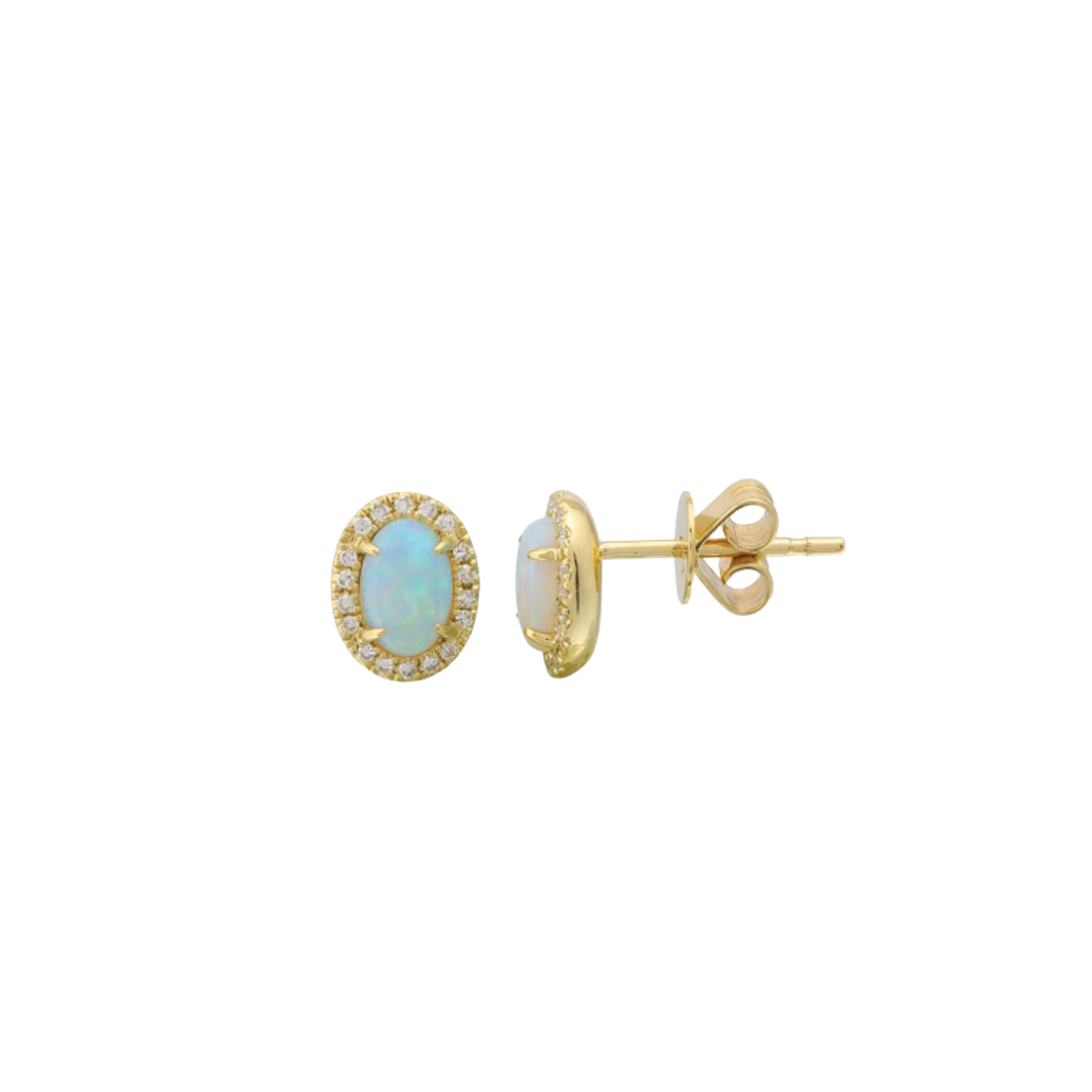 Opal Stud Earrings with Diamond Halo