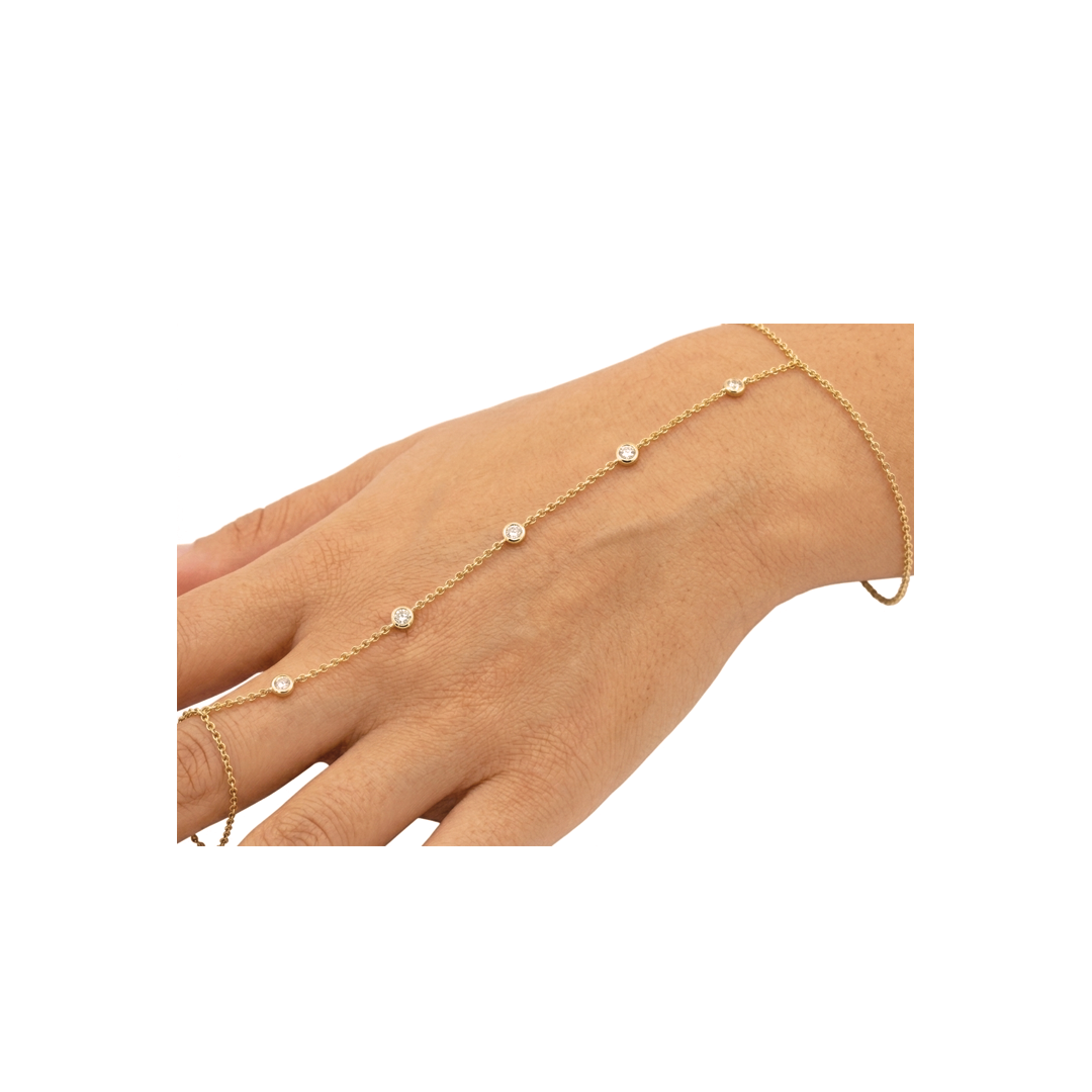 Diamond Station Cable Chain Hand Bracelet