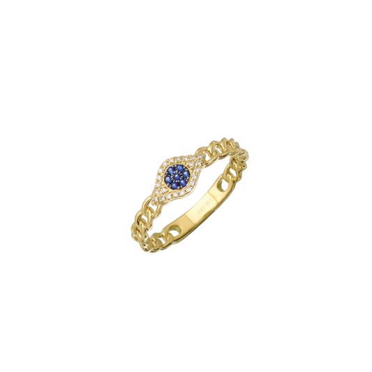 Evil Eye Link Ring with Diamonds and Sapphires