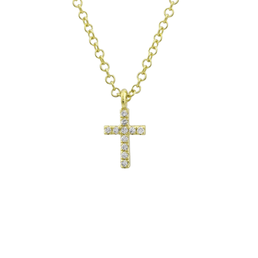 Cross Pendant Necklace with Diamonds in 14K Yellow Gold