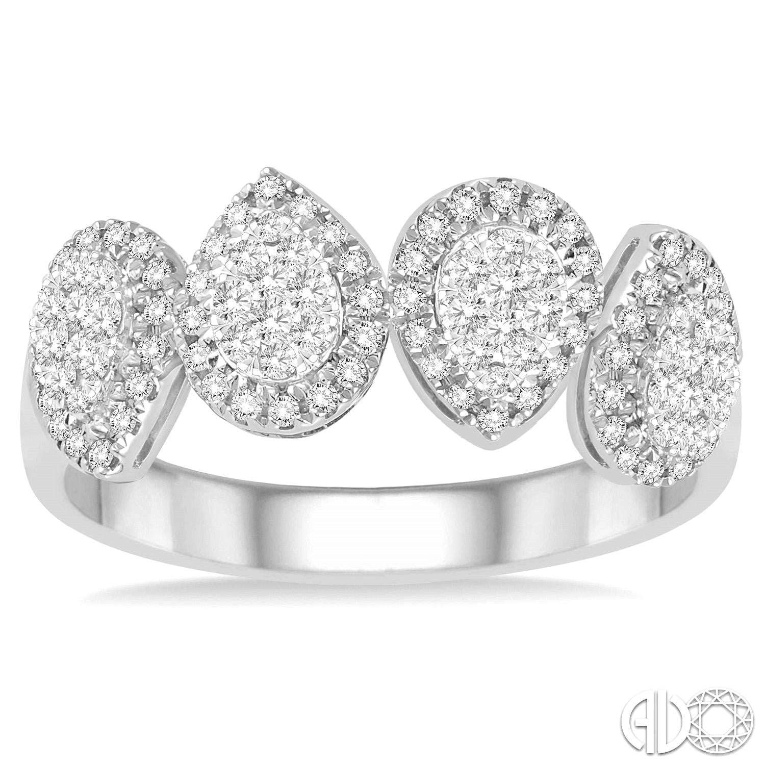 14K White Gold 4 Pear Shaped Diamond Cluster Band