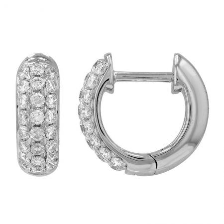 3-Row Diamond Huggie Hoops in White Gold