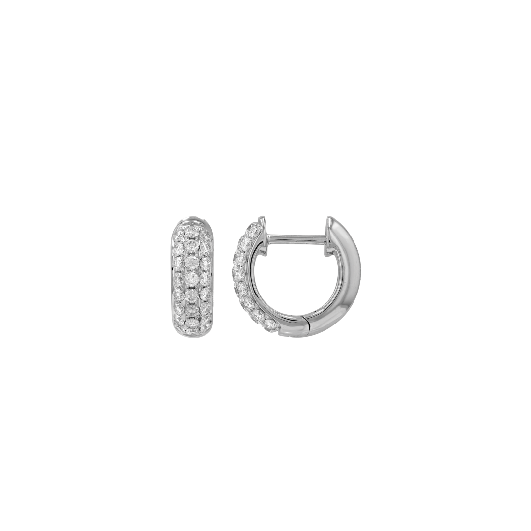3-Row Diamond Huggie Hoops in White Gold