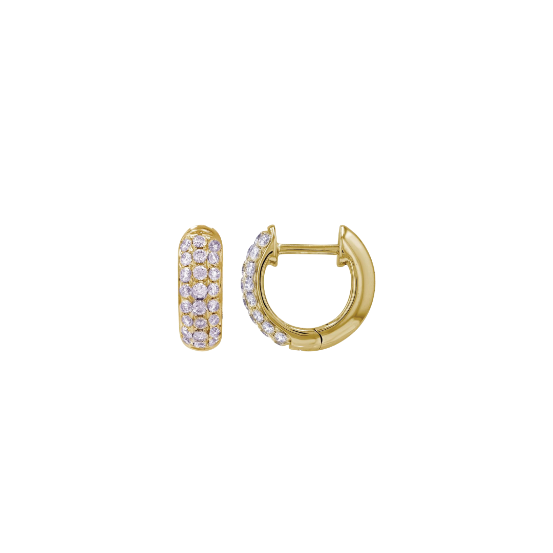 3-Row Diamond Huggie Hoops in Yellow Gold