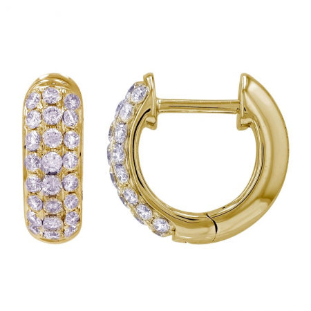 3-Row Diamond Huggie Hoops in Yellow Gold