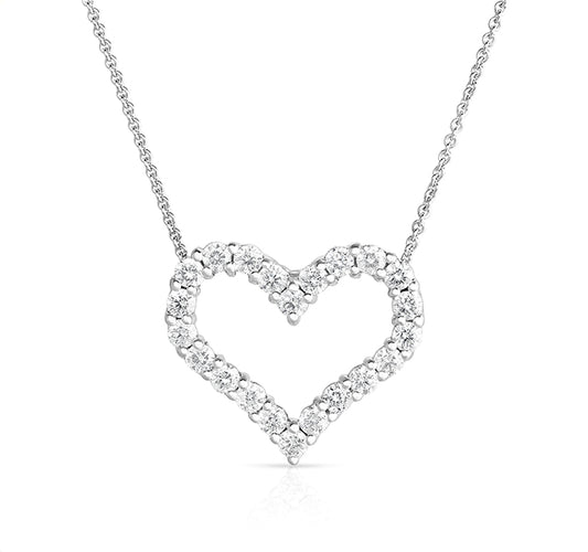 Diamond Outline Heart Pendant in White Gold