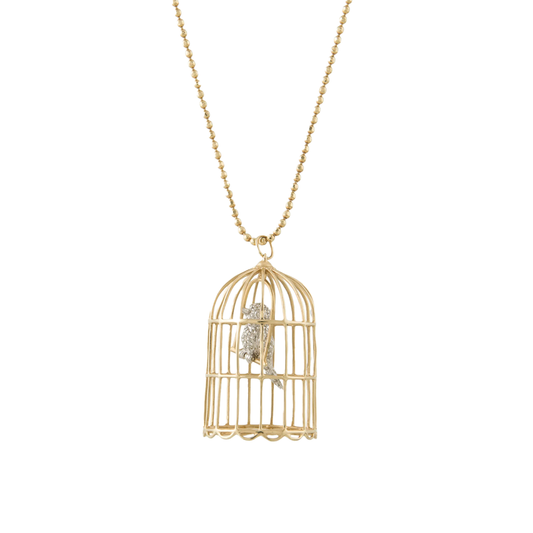 Diamond Bird Cage Pendant Necklace