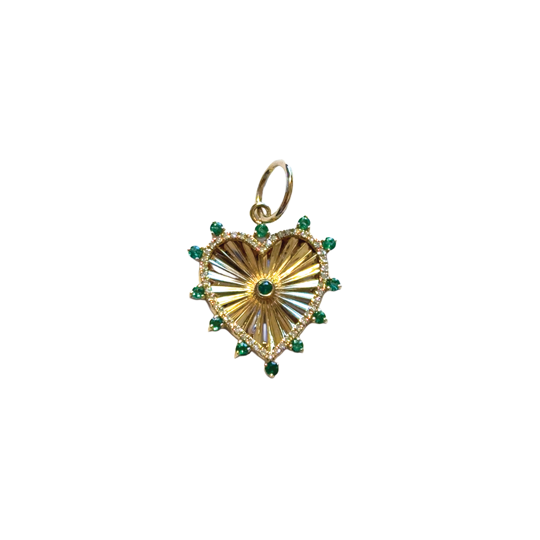 Fluted Heart Charm with Emeralds