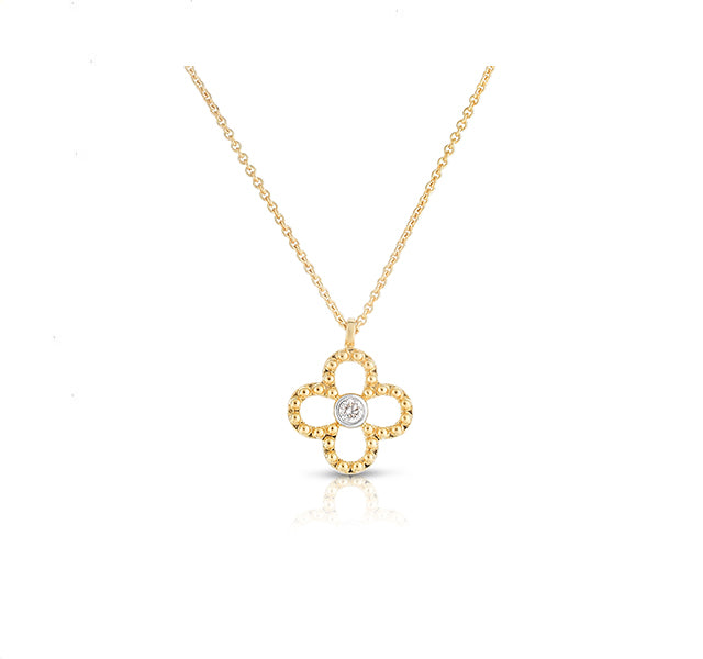 Clover Outline Diamond Necklace in Yellow Gold